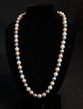 Elegant Multicolor Dark Cream and Silver Faux Pearl Single Strand Necklace